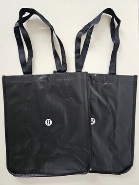 2 x New LULULEMON Black LOGO Reusable Shopping Gym Lunch Shopper Bag Large